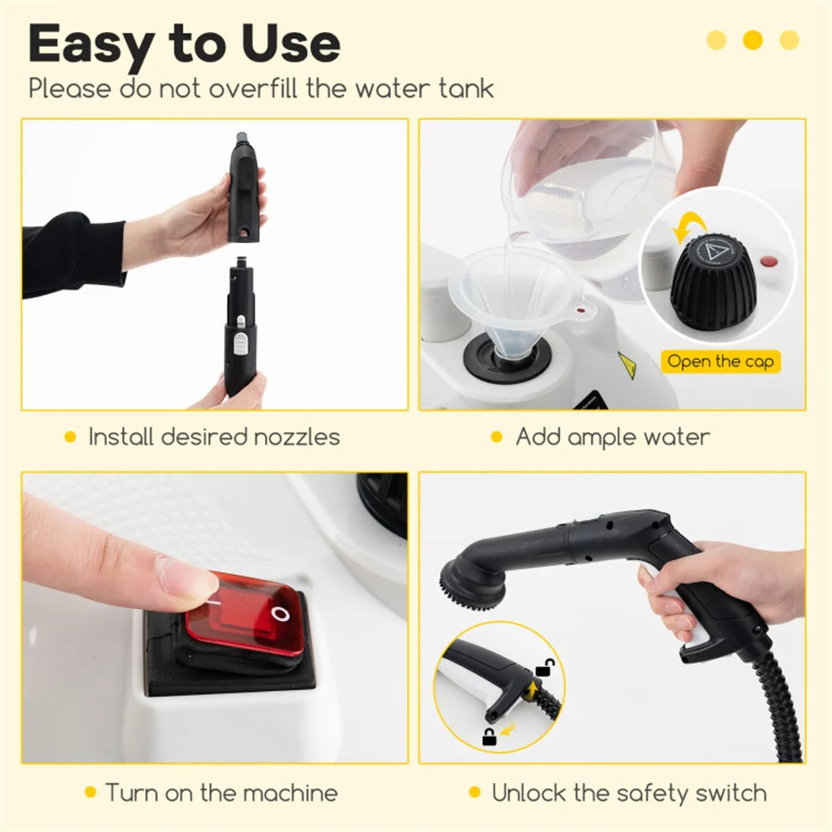 Steam cleaner with large water tank