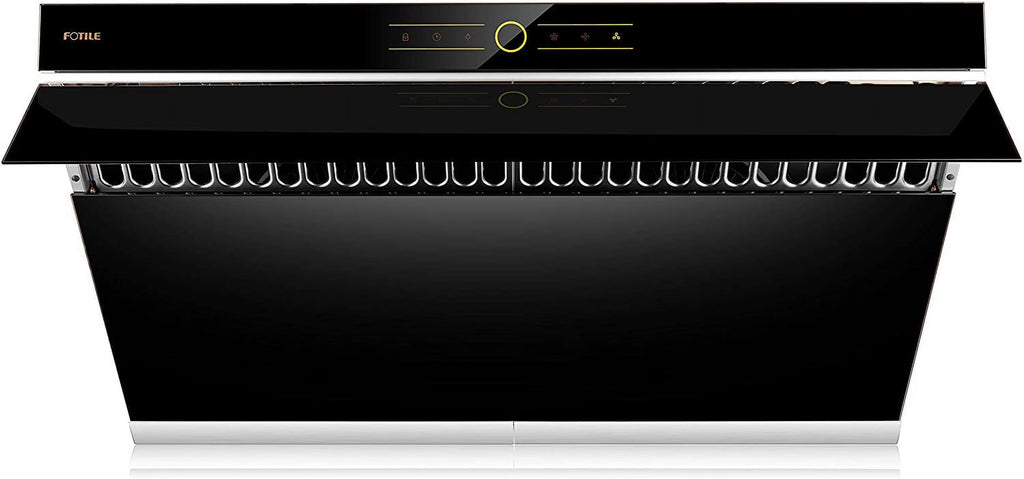 FOTILE JQG9001 Slant Vent Series 36" 850 CFM Under Cabinet or Wall Mount Range Hood with 2 LED lights and Touchscreen in Onyx Black Tempered Glass