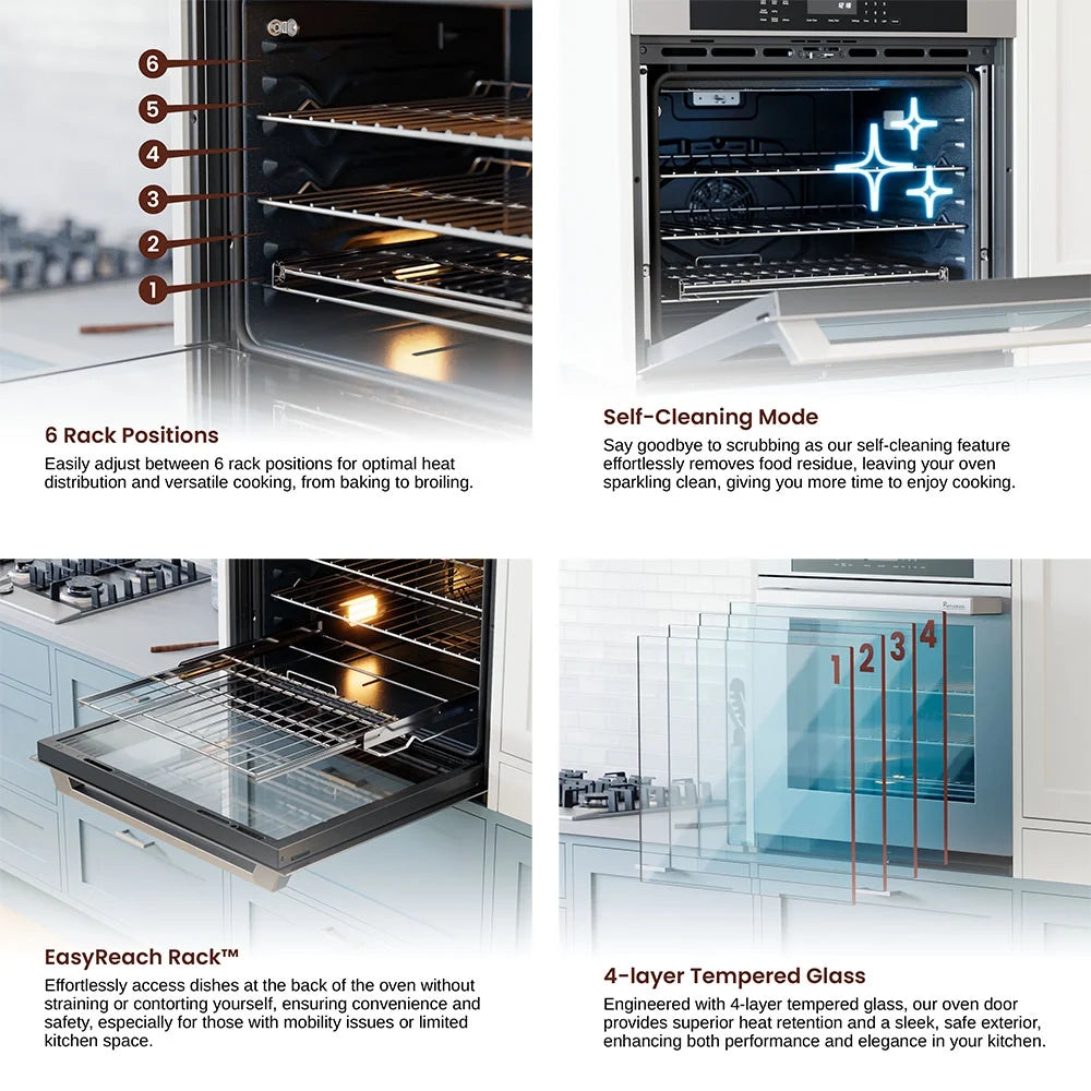 Rangaire RWOS301GS 30" Glass Touch Single Wall Oven - Stainless Steel, Electric Oven, True Convection, Self Cleaning, Easy Reach Racks