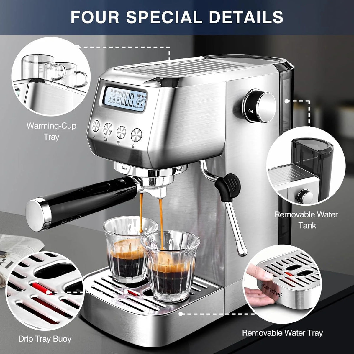 Sunmaki 20 Bar Espresso Machine, Compact Cappuccino Machines for Home Gifts, Stainless Steel