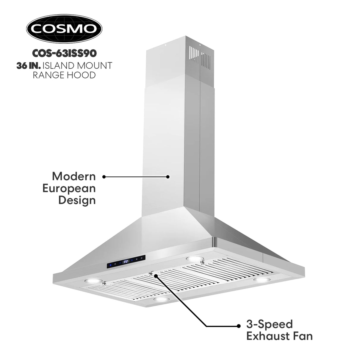 36 in. Lumin Collection Ductless Island Range Hood, Soft Touch Controls, LED Lights, Stainless Steel