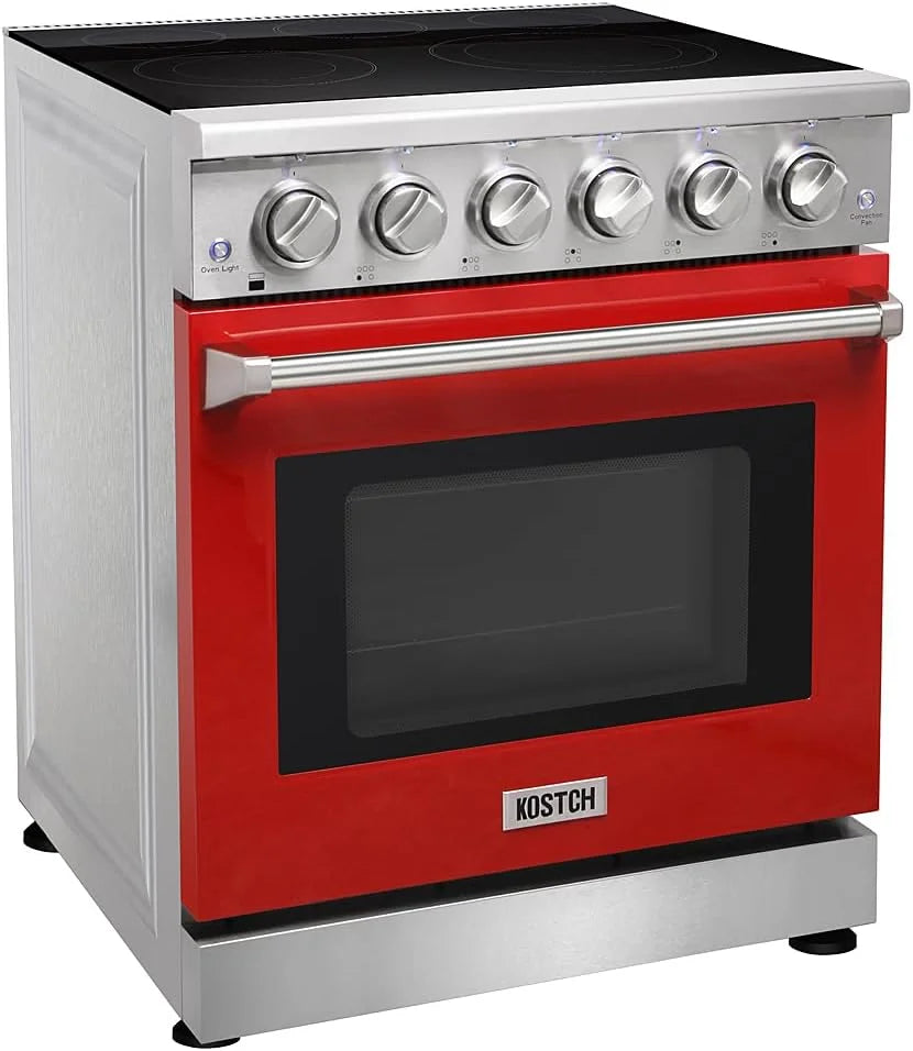 30 inch Professional Electric Range with 5 Heating Elements Cooktop, 4.55 Cu. Ft. Convection Oven Capacity, Smooth Glass Top, in Stainless Steel, KOS-30RE06H (Stainless Steel)