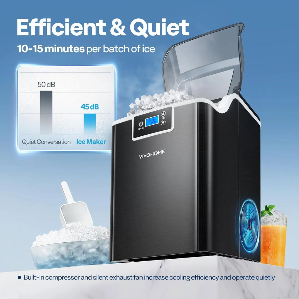 SPECSTAR Nugget Ice Maker Machine, Countertop Ice Maker with Hand Scoop 10 Ice Bags and Self Cleaning Function 44lbs/Day, Silver