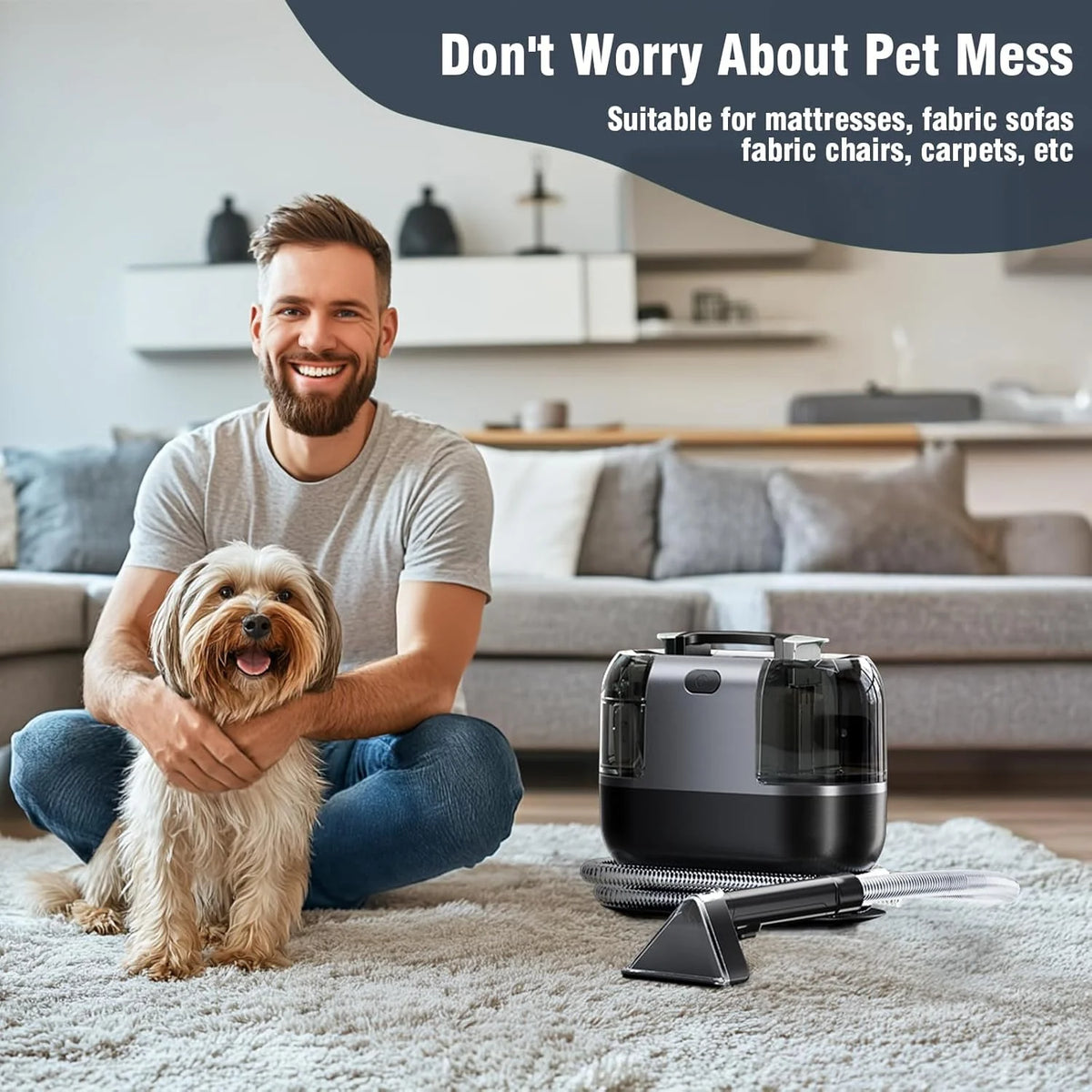 Carpet Cleaner Machine, 18 K pa Portable Carpet Spot and Upholstery Cleaner, 500 W Powerful Suction Deep Couch Cleaner Machine with Handle for Pet Stains, Sofa, Car Seat, Furniture