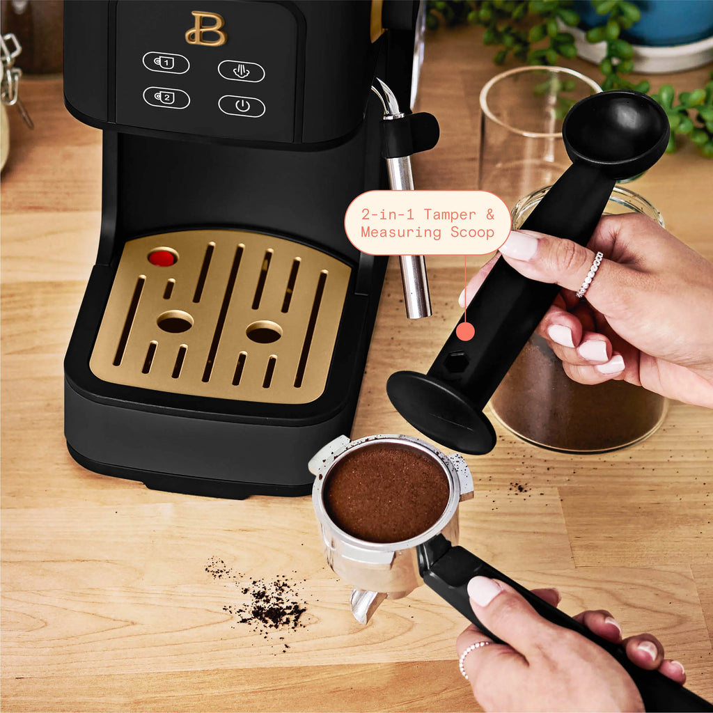 Beautiful Slim Espresso Machine with 20-Bar Pressure, Black Sesame by Drew Barrymore