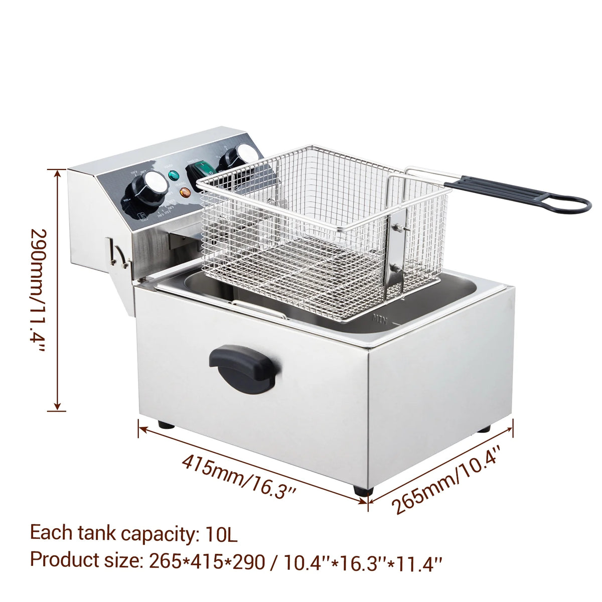 Electric Deep Fryer,Tank Stainless Steel Deep Fryer, Temperature Control, Countertop Fryer for Home Kitchen and Restaurant, 110V
