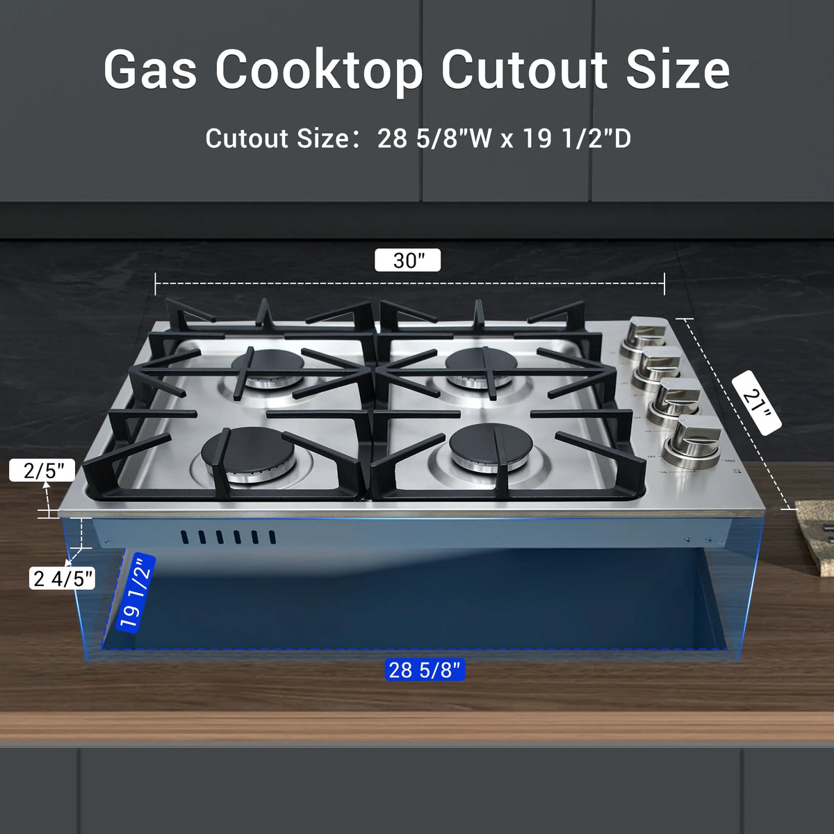 SINDA 30 Inch Gas Cooktop With Four Sealed Burners, NG/LPG Convertible, in Stainless Steel