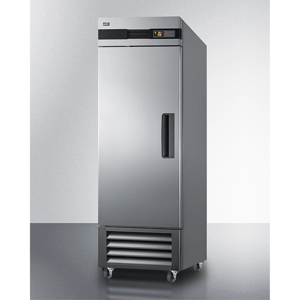 Commercially approved frost-free reach-in freezer in complete stainless steel, left hand door swing