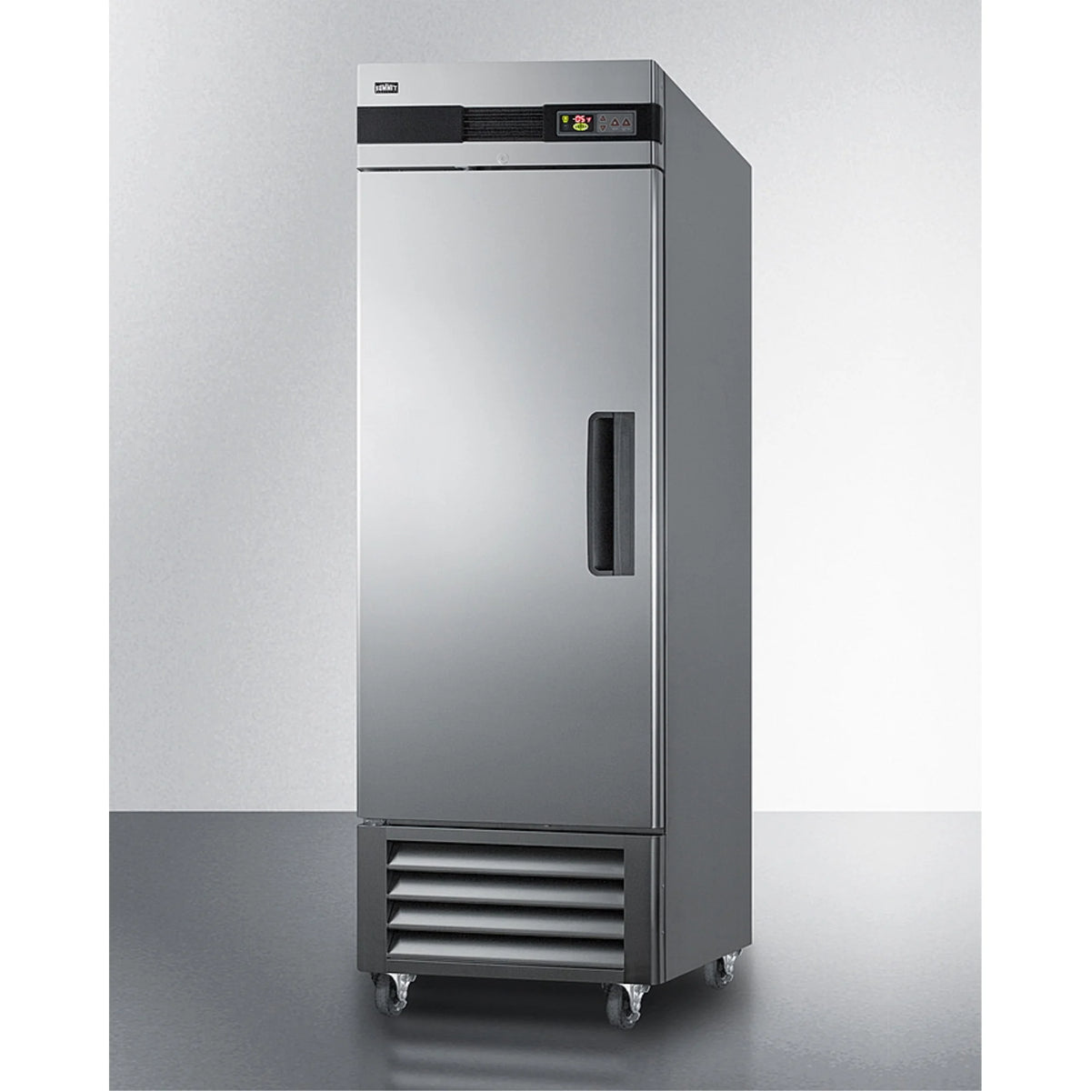 Commercially approved frost-free reach-in freezer in complete stainless steel, left hand door swing