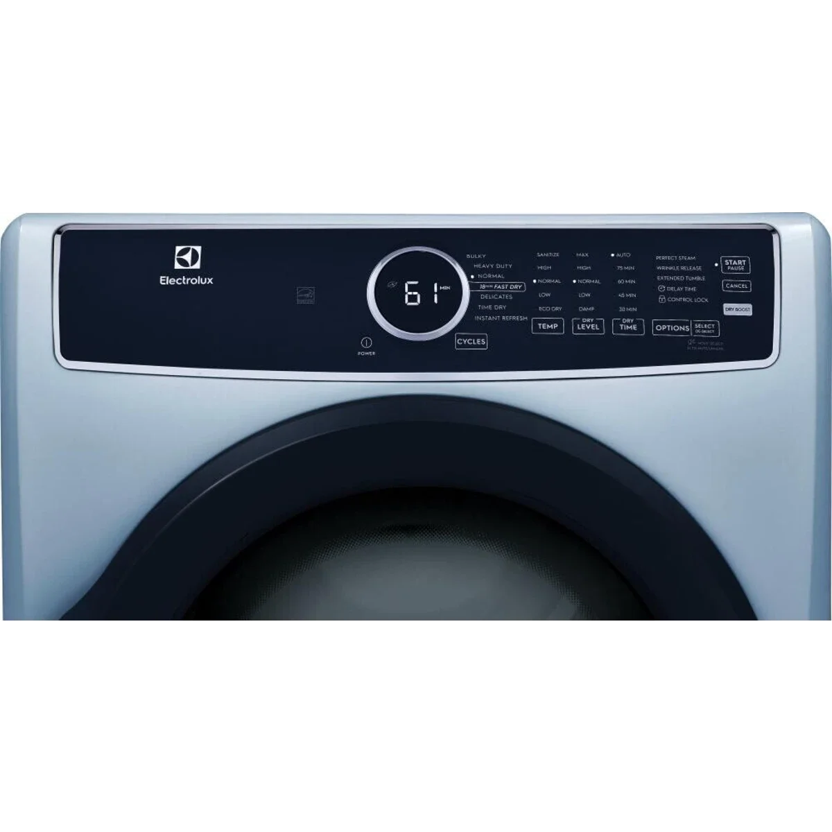 Electrolux 27 Inch Gas Dryer with 8.0 Cu. Ft. Capacity, Moisture Sensor, Reversible Door in Blue ELFG7437AG