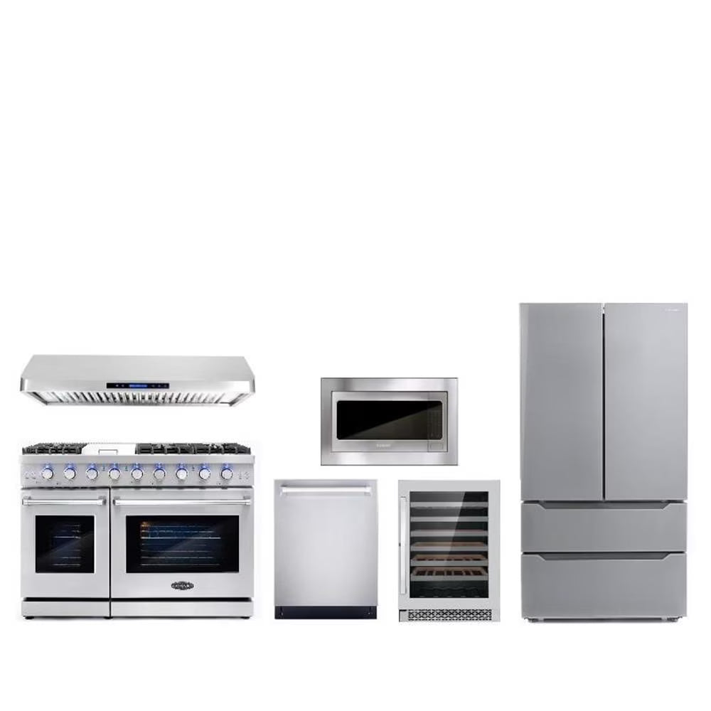 Cosmo 48 in. Range & Hood & Dishwasher & Wine Cooler & Fridge & Microwave Set