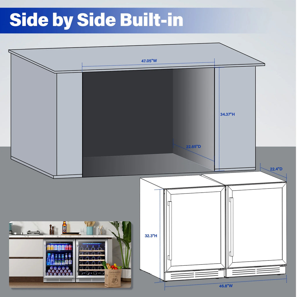 Yeego 30" Wine and Beverage Refrigerator,Two 15" Wine and Beverage Cooler Under Counter or Freestanding, Hold 33 Bottles and 80 Cans(Two Pack)