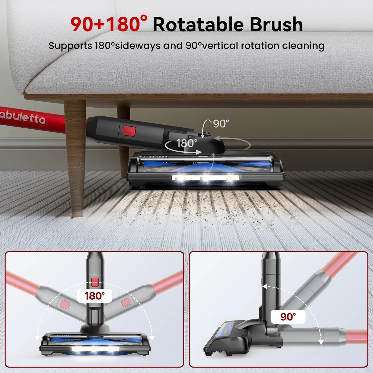 Lazyswan Cordless Vacuum Cleaner 35KPA Self-Standing Stick Vacuum 50min 400W Vac for Home Pet Hair Car Carpet Hardwood Floor, Black