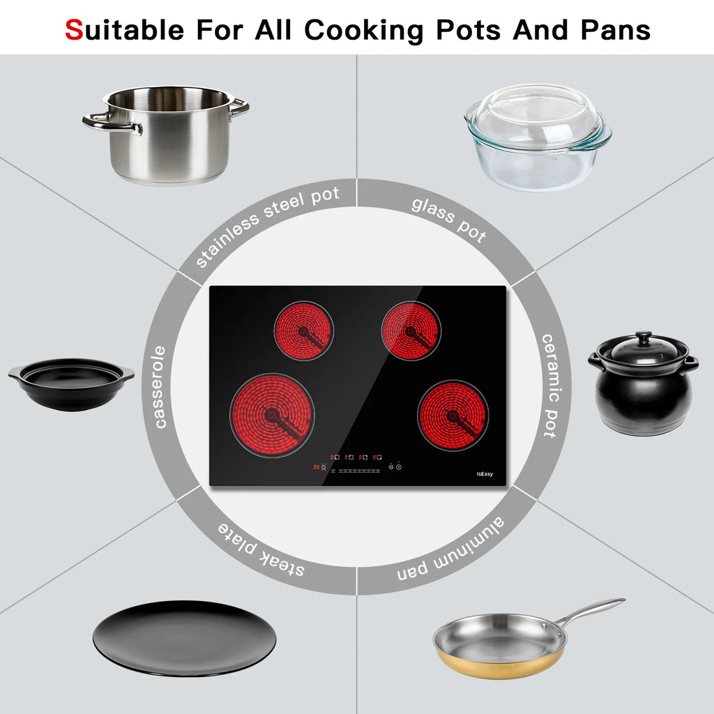 30 inch Electric Cooktop,4 Burner,Built-in,Ceramic Glass Stove Top,Touch Control