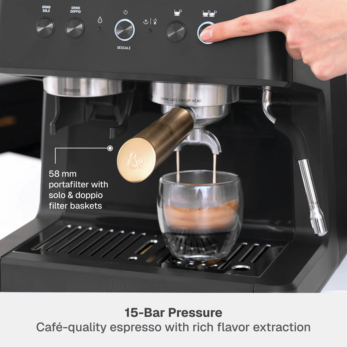 Thyme & Table Barista Grade Espresso Machine with 15-Bar Pressure, Conical Burr Grinder and Steam Wand, Sand White