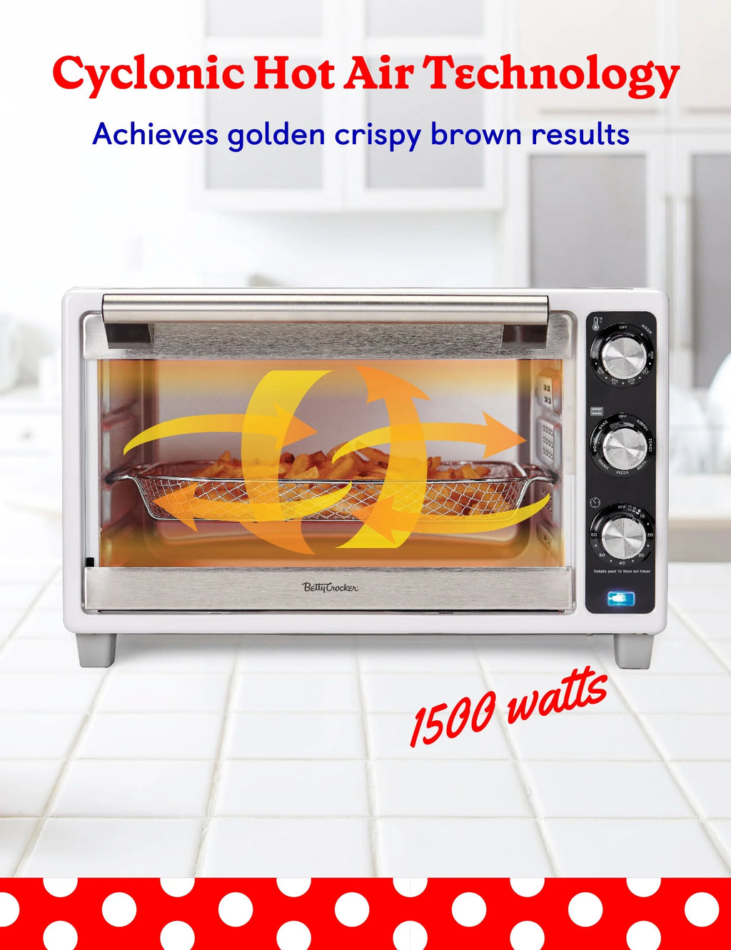 Betty Crocker Air Fryer Convection Toaster Oven, Multifunction 6-Slice Toaster and Air Fryer Oven, 0.8 Cu. Ft. 6 Slice Capacity AirFryer Toaster Oven Combo, 7 Function Convection Oven, Silver
