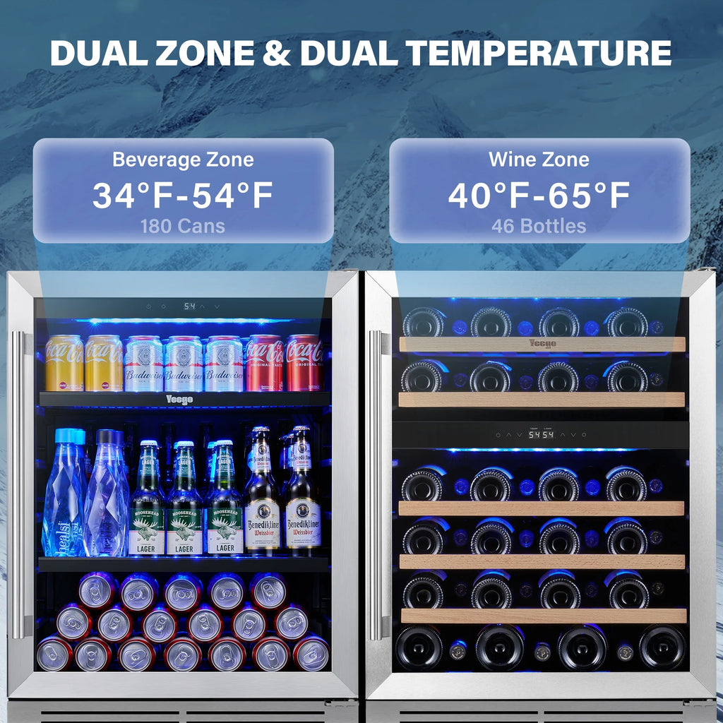 Yeego 30" Wine and Beverage Refrigerator,Two 15" Wine and Beverage Cooler Under Counter or Freestanding, Hold 33 Bottles and 80 Cans(Two Pack)