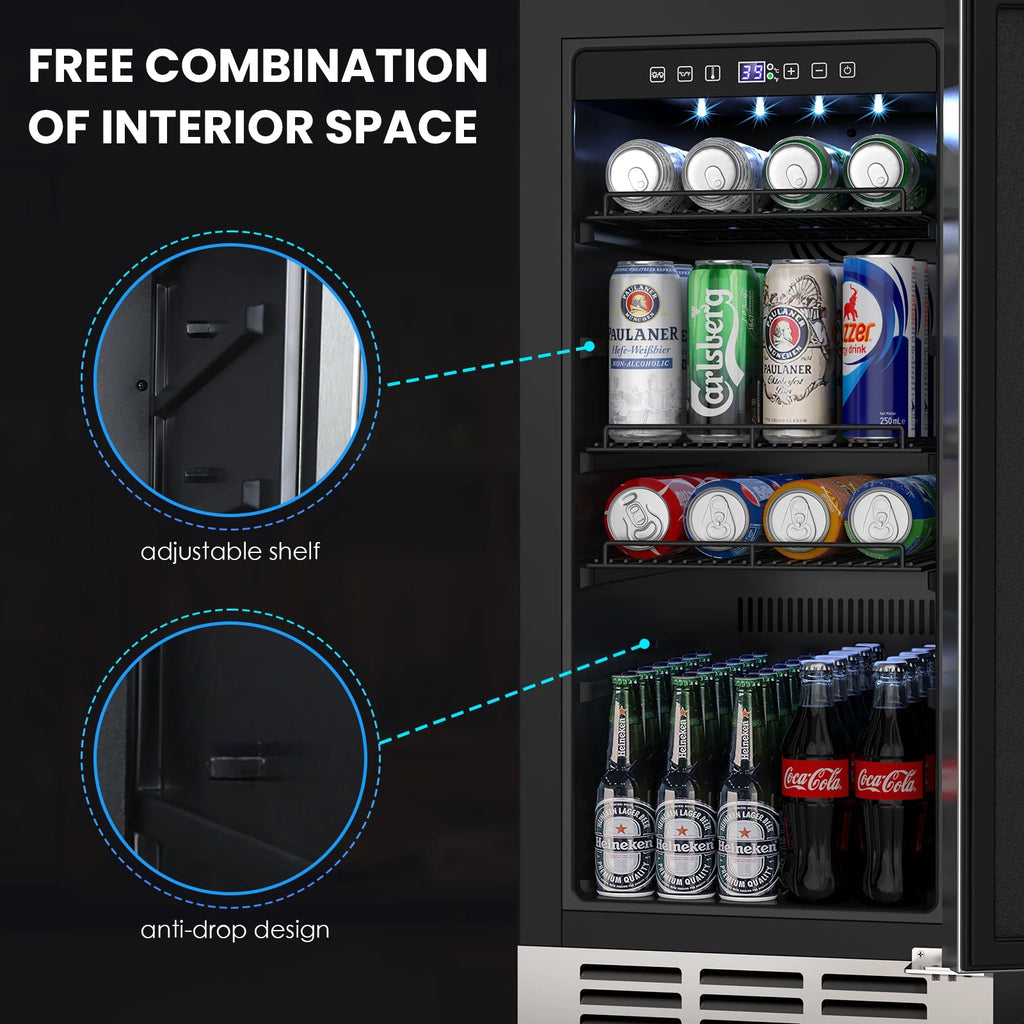 QAUSOU 24 Inch Under Counter Double Drawer Fridge, Weather Proof Stainless Steel Outdoor Beverage Refrigerator for Patio
