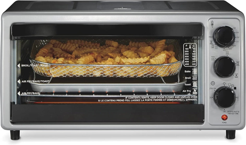 Simply-Crisp Air Fryer Toaster Oven Combo, 4-in-1 Countertop Convection Oven with Bake & Broil, Fits 6 Slices Bread or 12" Pizza, Auto Shutoff, Black