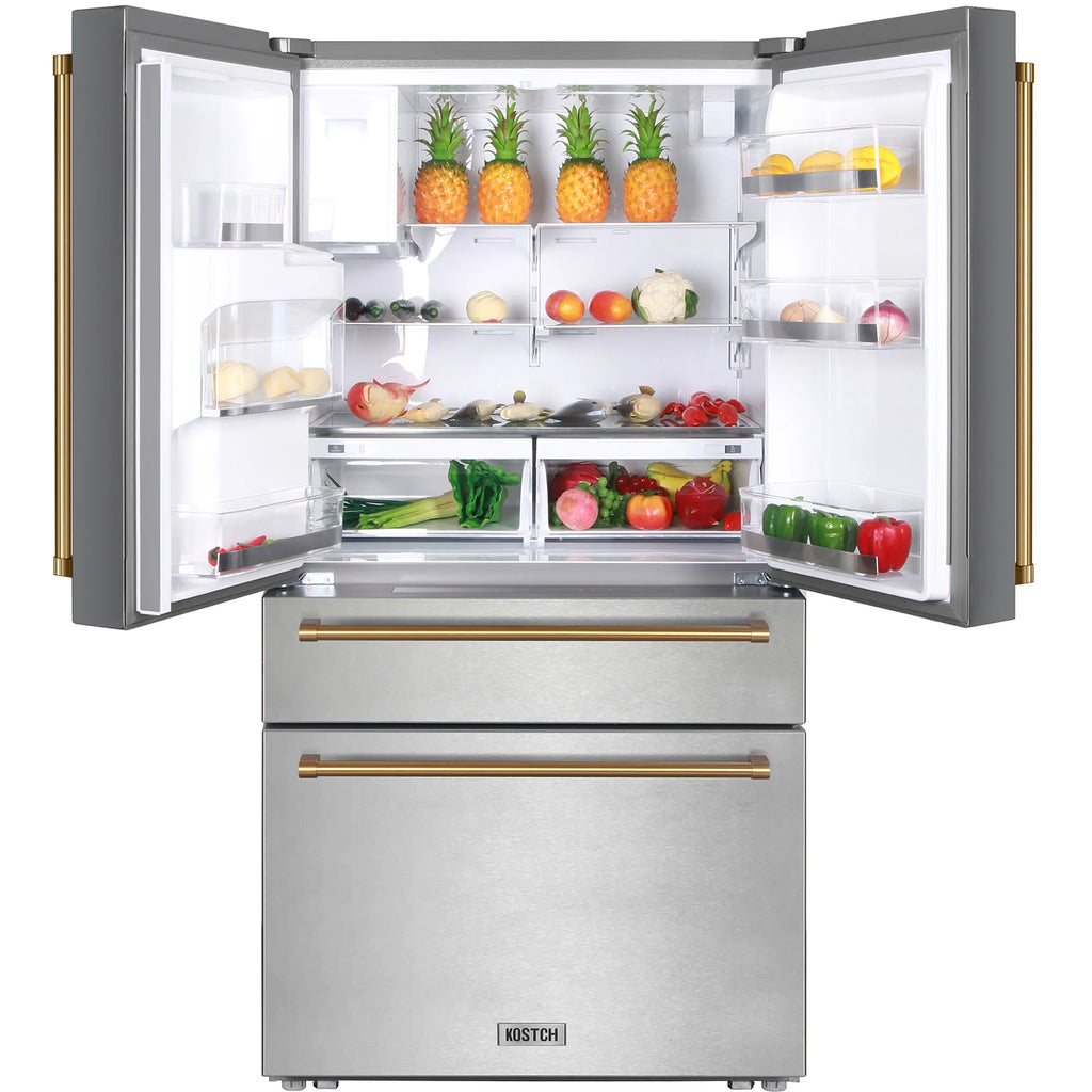 KOSTCH Counter-Depth 21.6-cu ft 4 -Door French Door Refrigerator with Ice Maker with Water and Ice Dispenser ( Stainless steel ) ENERGY STAR Certified