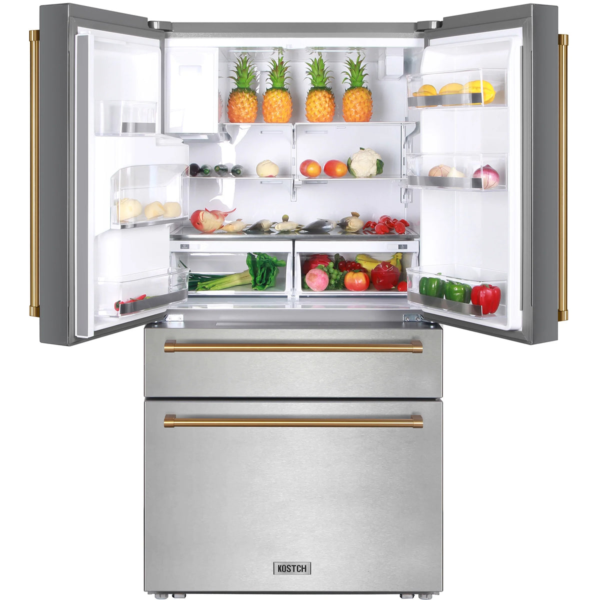 KOSTCH Counter-Depth 21.6-cu ft 4 -Door French Door Refrigerator with Ice Maker with Water and Ice Dispenser ( Stainless steel ) ENERGY STAR Certified
