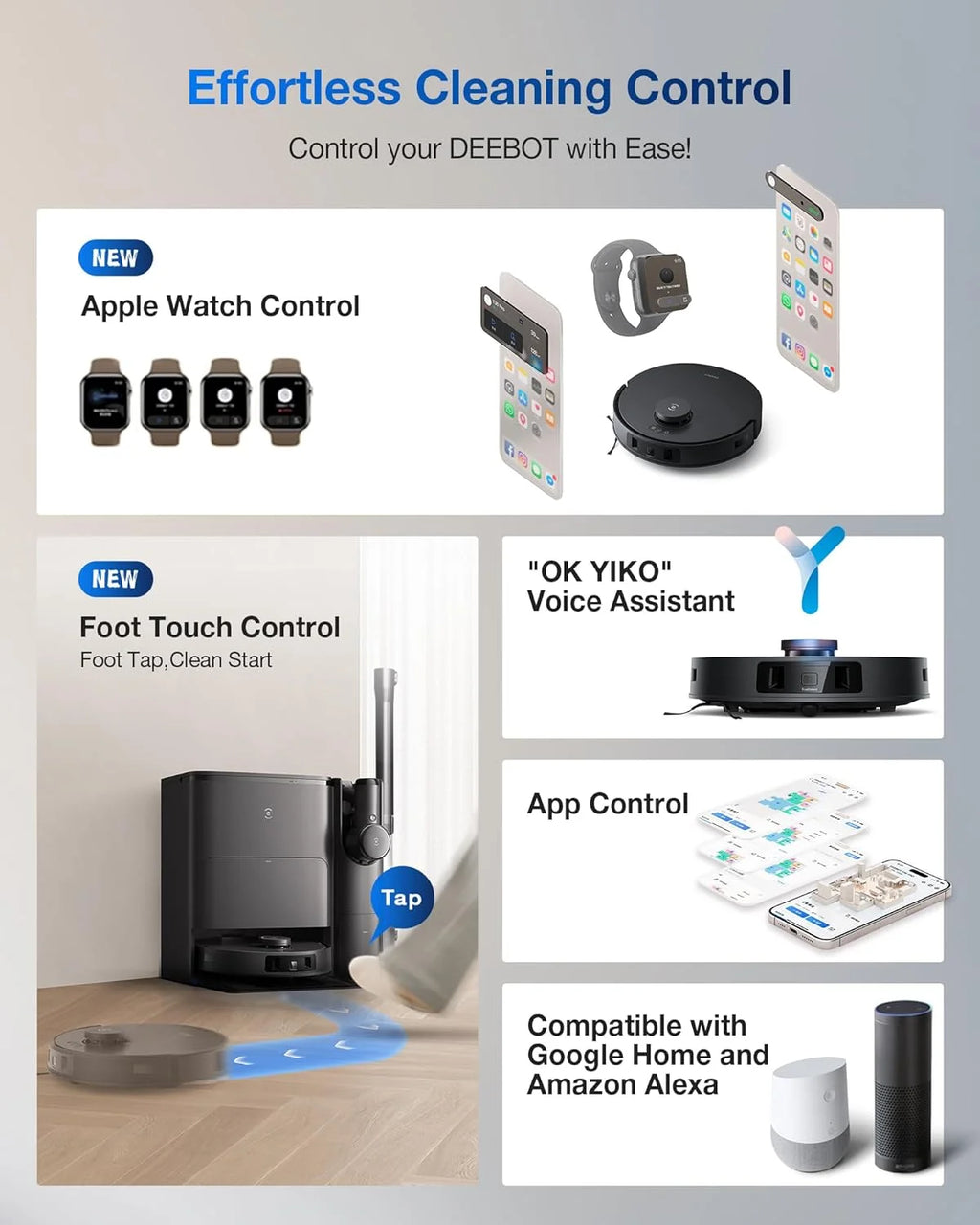 ECOVACS DEEBOT T30S Care Robot Vacuum & Mop - 11000Pa, ZeroTangle, TruEdge Mopping, Self-Emptying, Auto-Mop Lifting