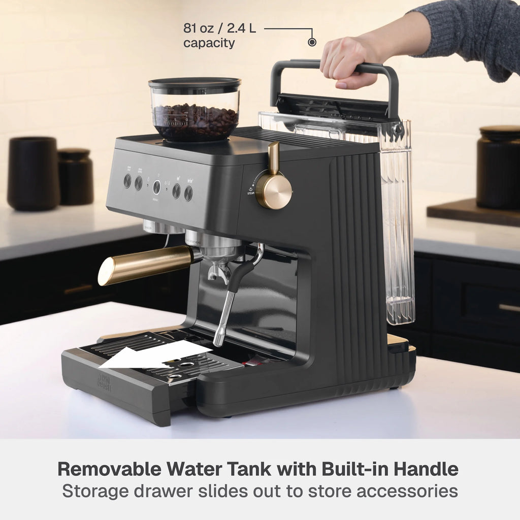 Thyme & Table Barista Grade Espresso Machine with 15-Bar Pressure, Conical Burr Grinder and Steam Wand, Sand White