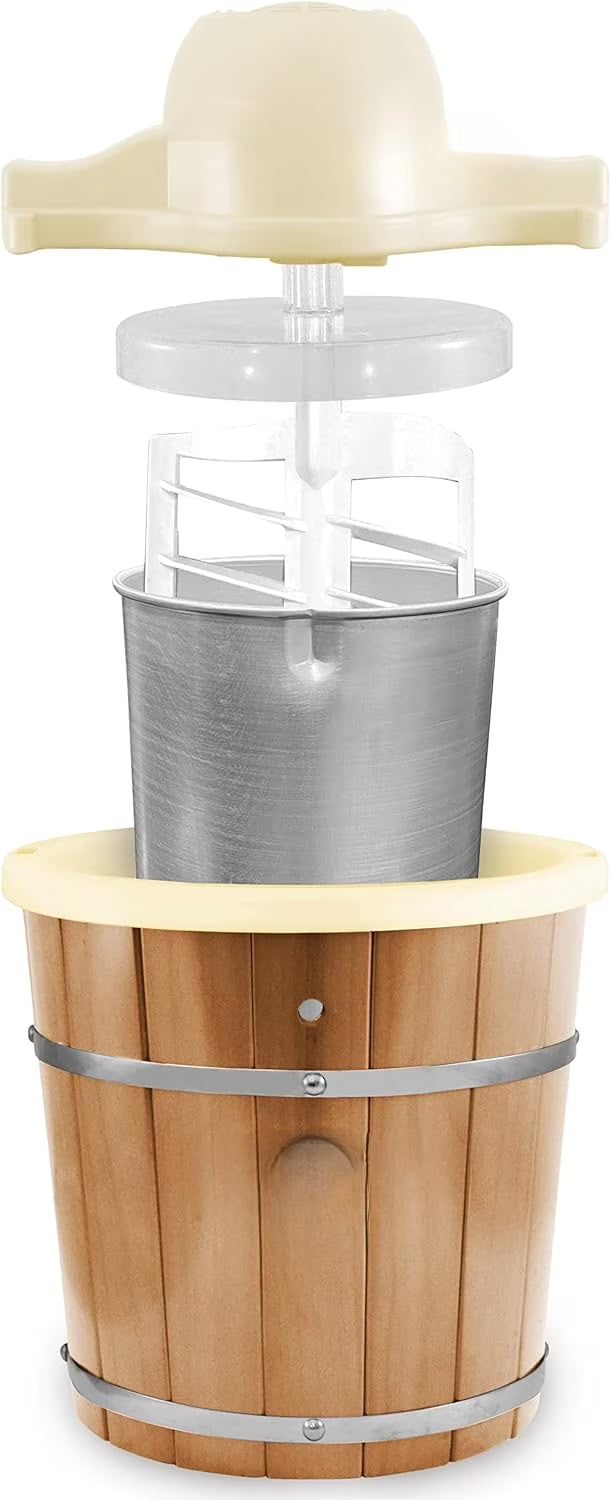4 Quart Old Fashioned Electric Ice Cream Maker, Pine Bucket Style, Vintage Frozen Dessert Machine for Homemade Ice Cream, Frozen Yogurt & Gelato, Great for Families & Parties