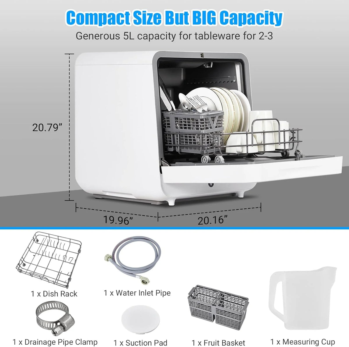 Portable Dishwasher With Large Display Screen 2 In 1 Self-Priming Fresh Air Drying
