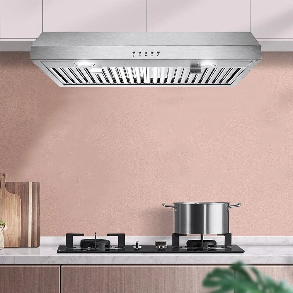 Stainless Steel Range Hood 30 inch Under Cabinet Range Hood 500 CFM with 3 Way Venting Vent Hood