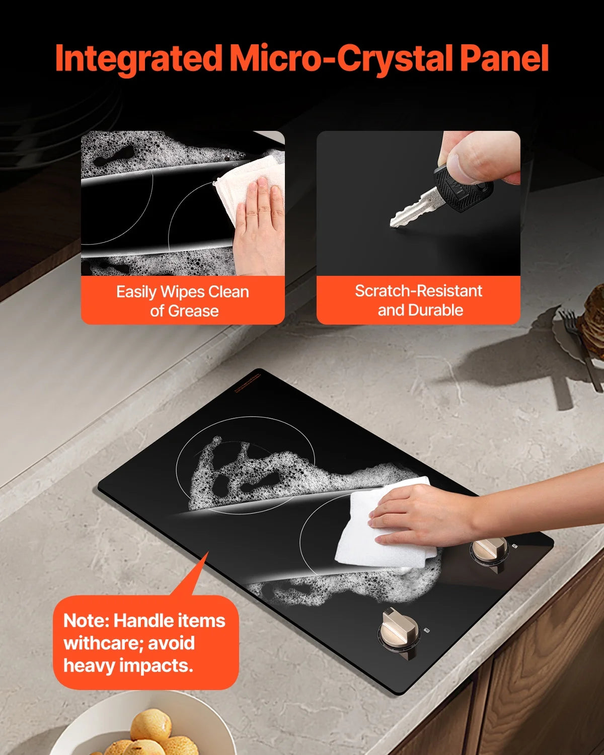 KFFKFF 2 Burner Built-in Electric Cooktop, 3500W Electric Ranges with 12 Heat Levels, Glass Top, Automatic Power-Off, Regulated by Knobs