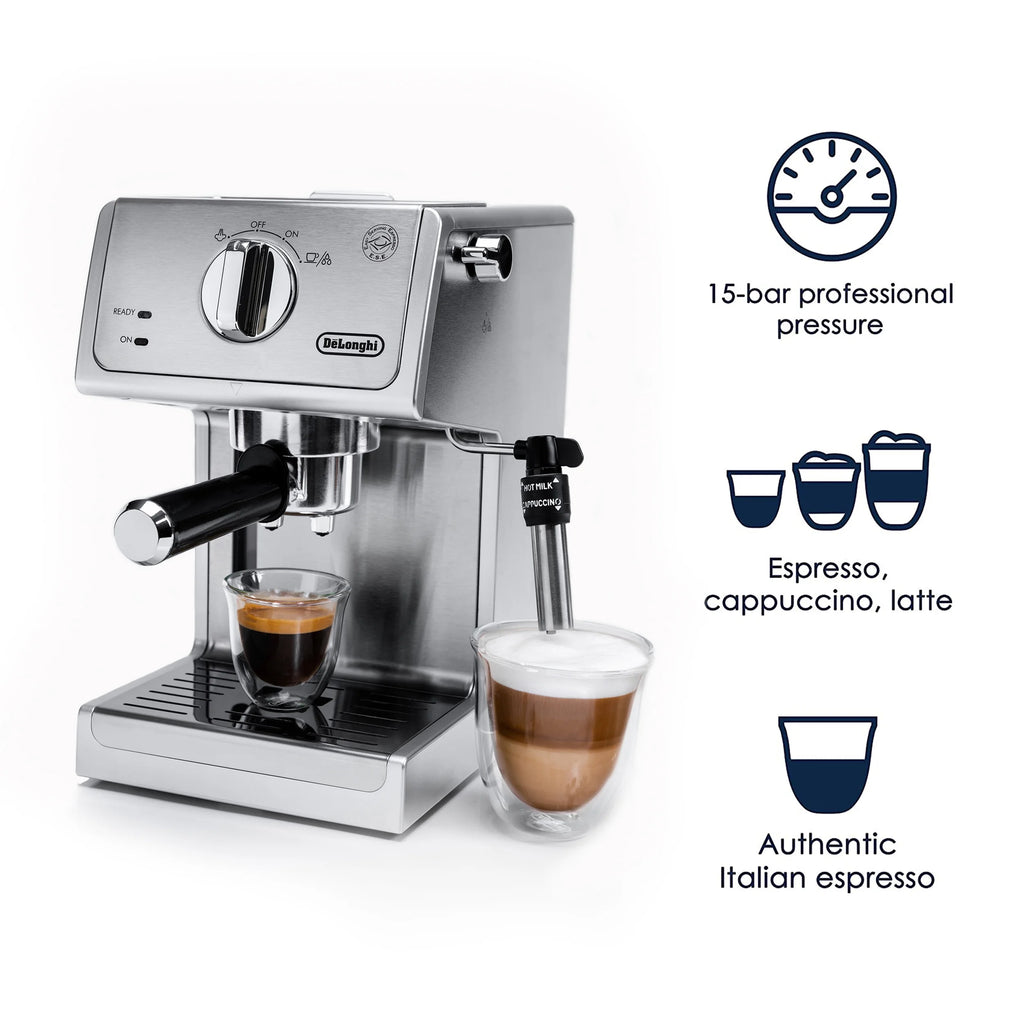 DeLonghi 15 Bar Stainless Steel Espresso and Cappuccino Machine with Premium Adjustable Frother