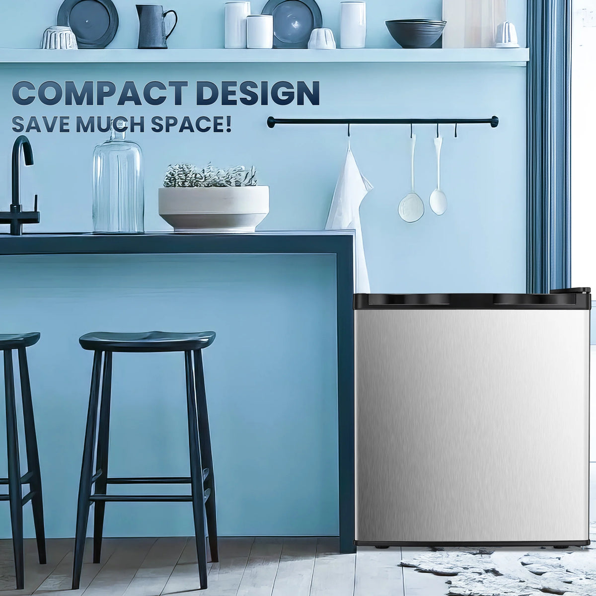 1.7 Cu ft Compact Single Door Refrigerator - Energy Efficient, Reversible Door, Perfect for Home, Office, or Dorm, Black