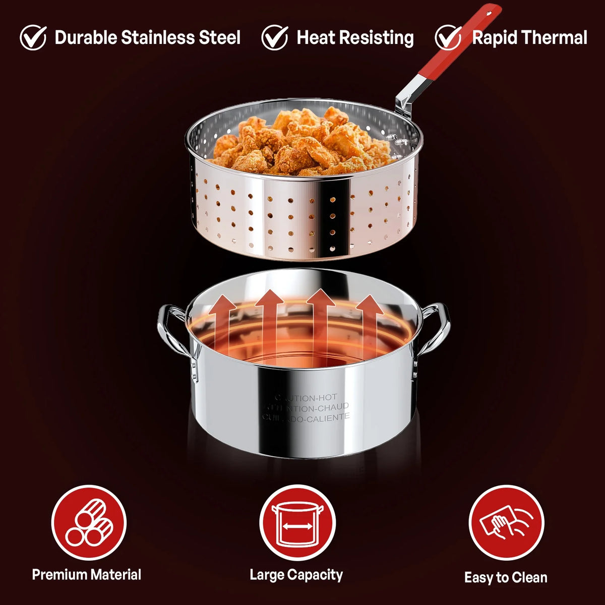 Hidpriva 30QT Stainless Steel Turkey Fryer Pot w/ SS Solid Stand, 55000BTU Propane Burner Stove, Waterproof Cover&12-inch skimmer|Outdoor Deep Fryer Pot