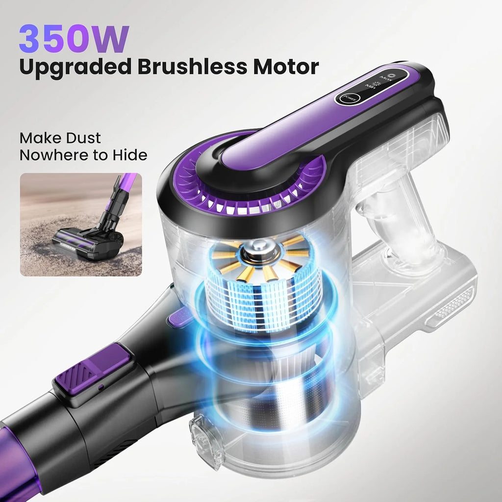 POWEART Cordless Vacuum Cleaner, 30Kpa 350W Powerful Stick Vacuum, 8 in 1 Self-Standing Rechargeable Battery Vacuum Up to 55min Runtime, Lightweight Cordless Vacuum for Pet Hair Hard Floor Carpet