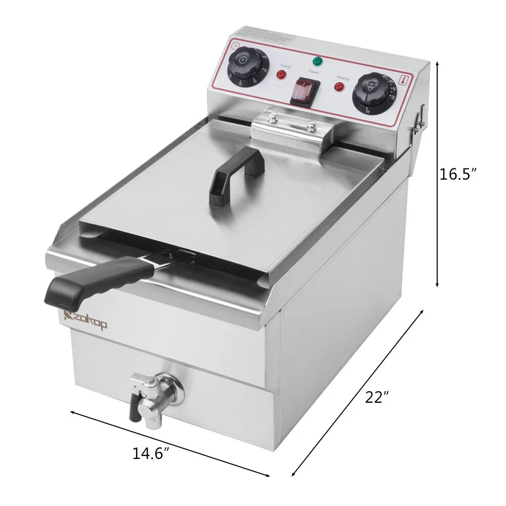 EH102V 110V 110V,3400W 24.9quart/23.6L Stainless Steel Double Cylinder Electric Fryer US Plug, Electric Deep Fryer Frying with 2 Faucets and Lids for Home Use, Adjustable Temperature, Easy to clean