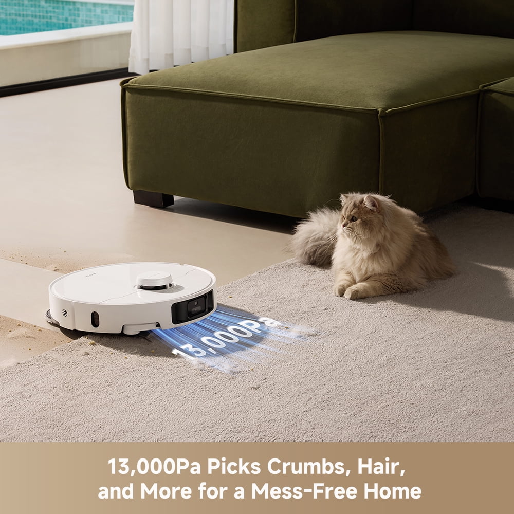 MOVA Robot P10 Pro Ultra Vacuum and Mop,  13,000Pa Suction 140°F Hot Water Auto Mop Washing & Drying, Dual Spinning Extenable Mop,10.5mm Lifting for Carpet, 360°Obstacle Avoidance, App Control