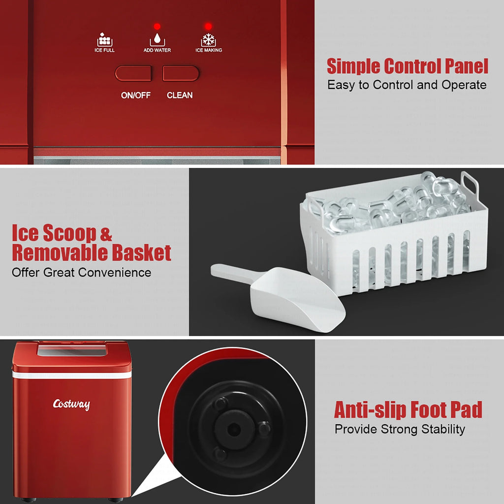 Costway Portable Ice Maker Machine Countertop 26Lbs/24H Self-cleaning w/ Scoop Green