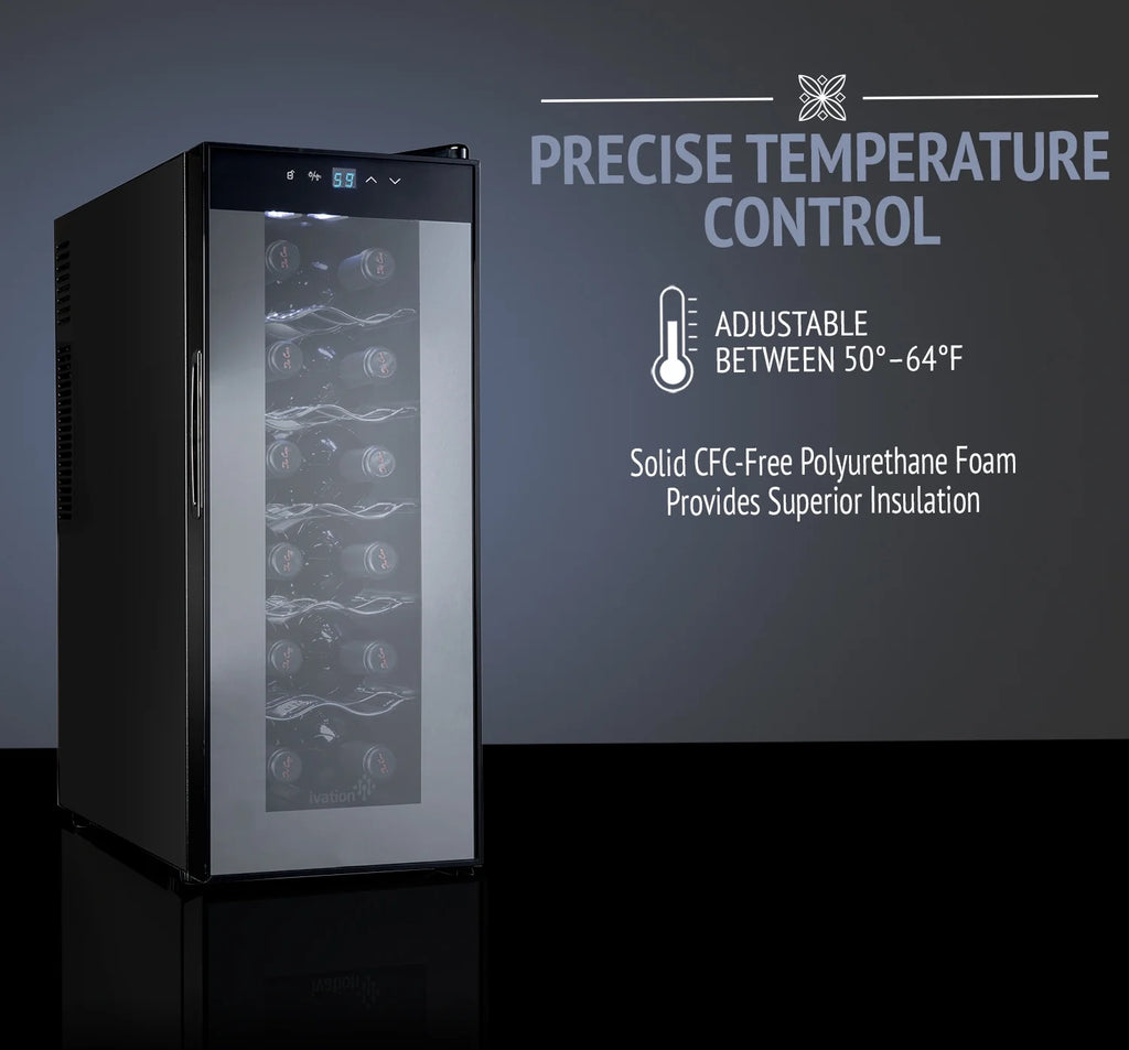 Ivation 12 Bottle Single Door Thermoelectric Freestanding Wine Cooler/Fridge
