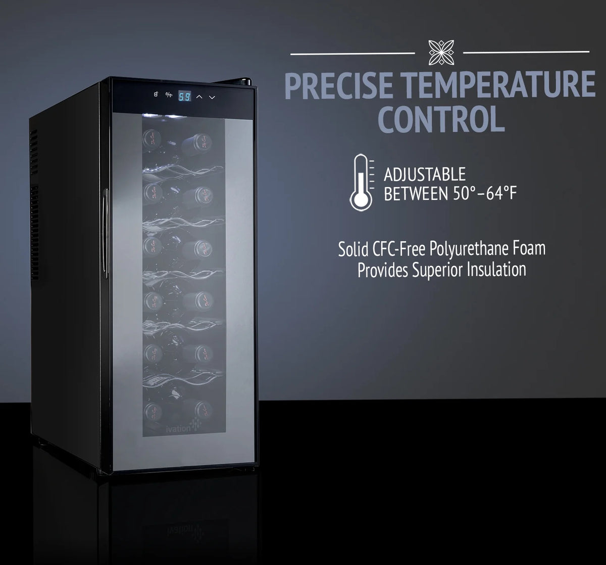 Ivation 12 Bottle Single Door Thermoelectric Freestanding Wine Cooler/Fridge
