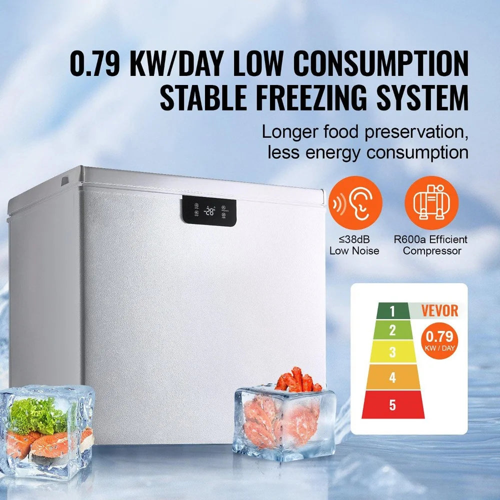 Choco Moon Large Capacity 14.5 Cu.ft Chest Freezer, 345L Storage, 4 Slide-Out Baskets, Lockable Lid, 8 Temp Control Levels, Energy-Efficient LED Lights, 6 Swivel Casters for Easy Mobility