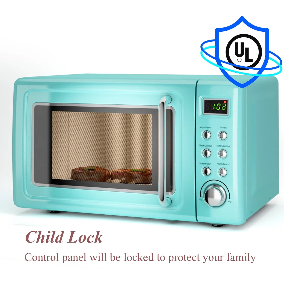 Costway 0.7Cu.ft Retro Countertop Microwave Oven 700W LED Display Glass Turntable Rose Gold