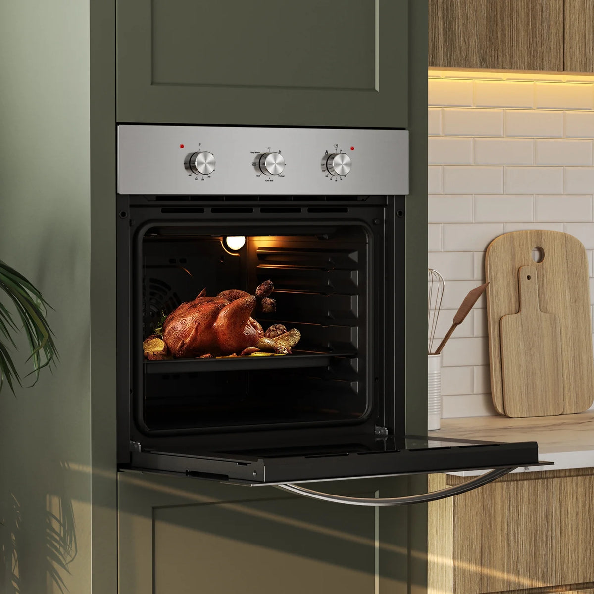 Empava 24 inch 10 Cooking Functions with Rotisserie Electric LED Display Touch Control Built-in Convection Single Wall Oven