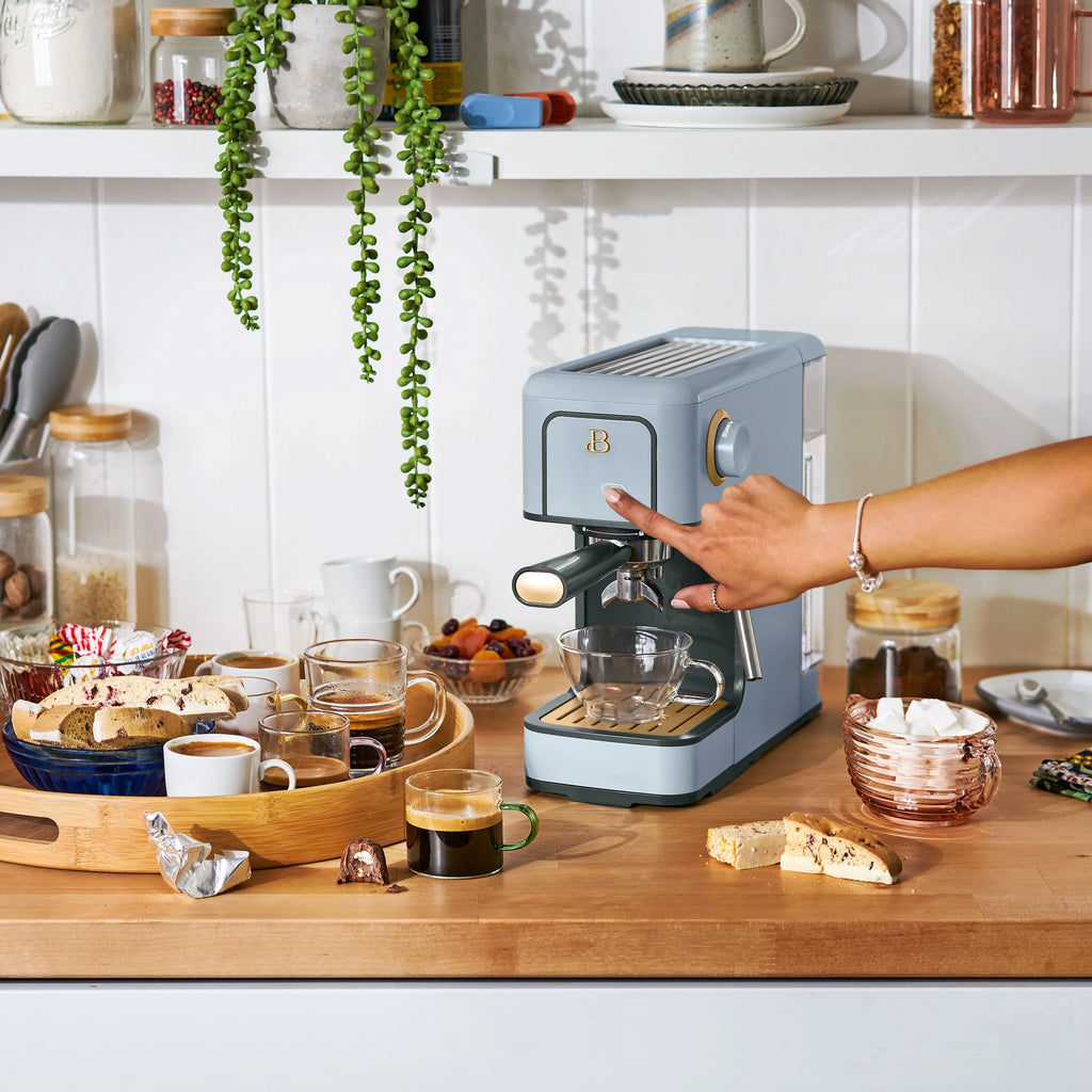 Beautiful Slim Espresso Machine with 20-Bar Pressure, Black Sesame by Drew Barrymore