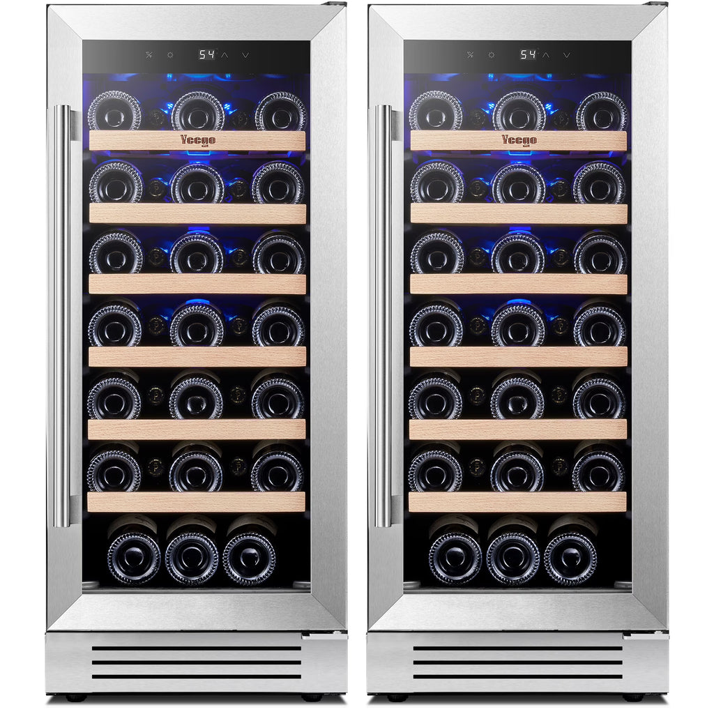 Yeego 30" Wine and Beverage Refrigerator,Two 15" Wine and Beverage Cooler Under Counter or Freestanding, Hold 33 Bottles and 80 Cans(Two Pack)
