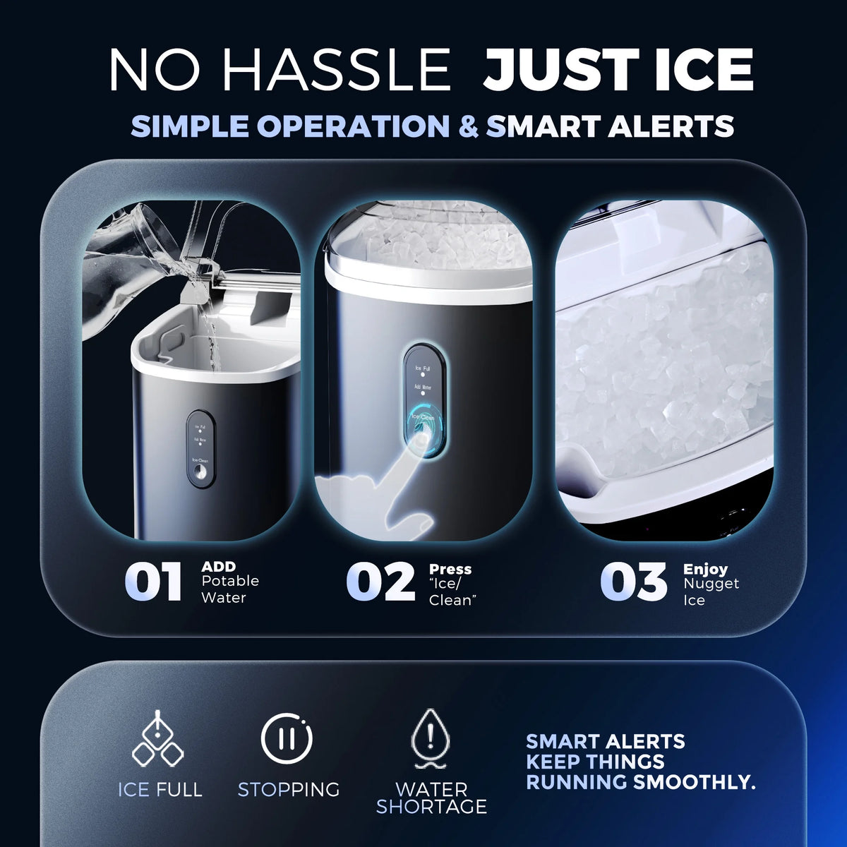 Simzlife Nugget Ice Maker Countertop, 34.9lbs per Day Chewable Pebble Nugget Ice Machine with Touch Screen for Home, Kitchen, Office, Stainless Steel, Black