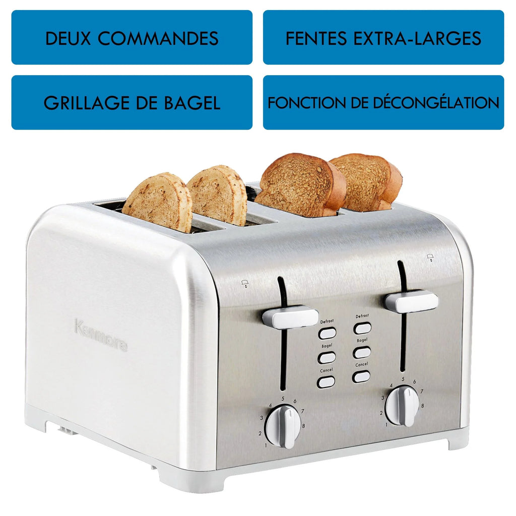 Kenmore 4-Slice White Stainless Steel Toaster, Dual Controls, Wide Slot