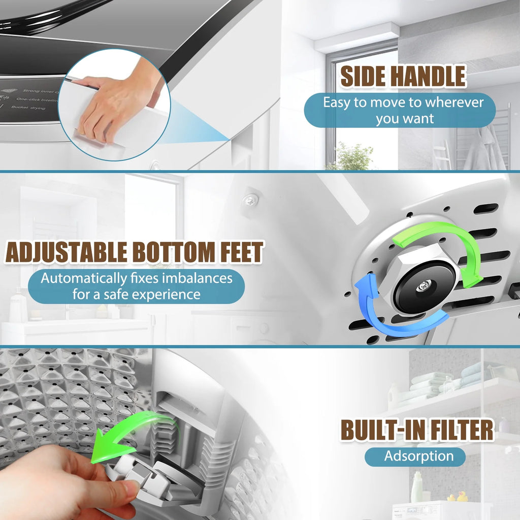 Veeboto Portable Washing Machine, Upgrade 20LBS Large Capacity Full Automatic Washing Machine, 2.8 Cu.ft Laundry Machine with 10 Programs and 8 Water Levels for Home, Apartment, Dorms