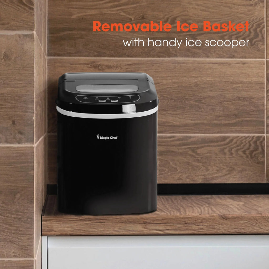 Magic Chef 27 lb. Capacity Portable Countertop Ice Maker, Black (Bullet Ice)