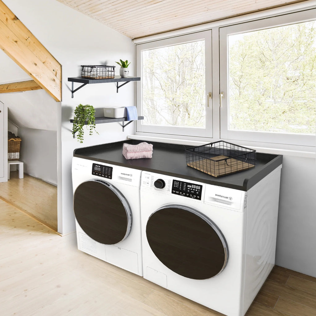 Kaboon Washer Dryer Countertop with Edge Rails, 27.5" x 54", Light Walnut